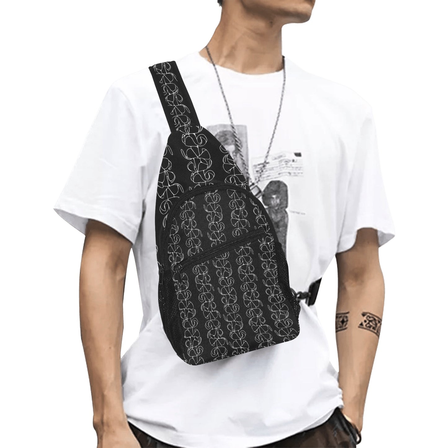 Black and white Sling Puakenikeni Backpack