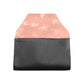 Black PU leather clutch with terra cotta colored tropical floral design