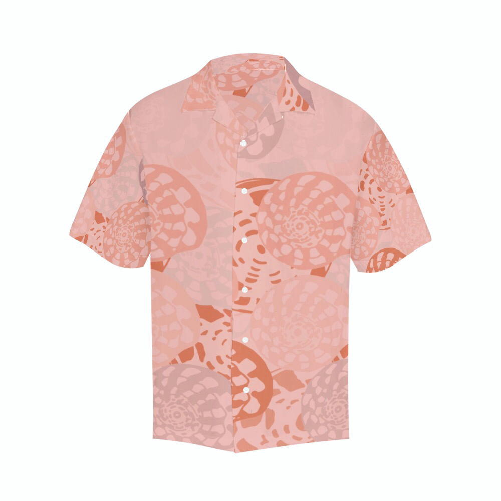 Peachy pink Puka shell men’s aloha shirt