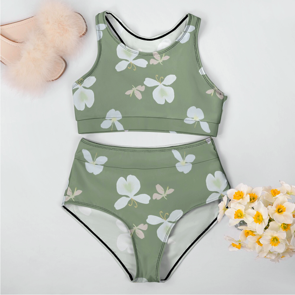 Sage green bikini with ginger floral design