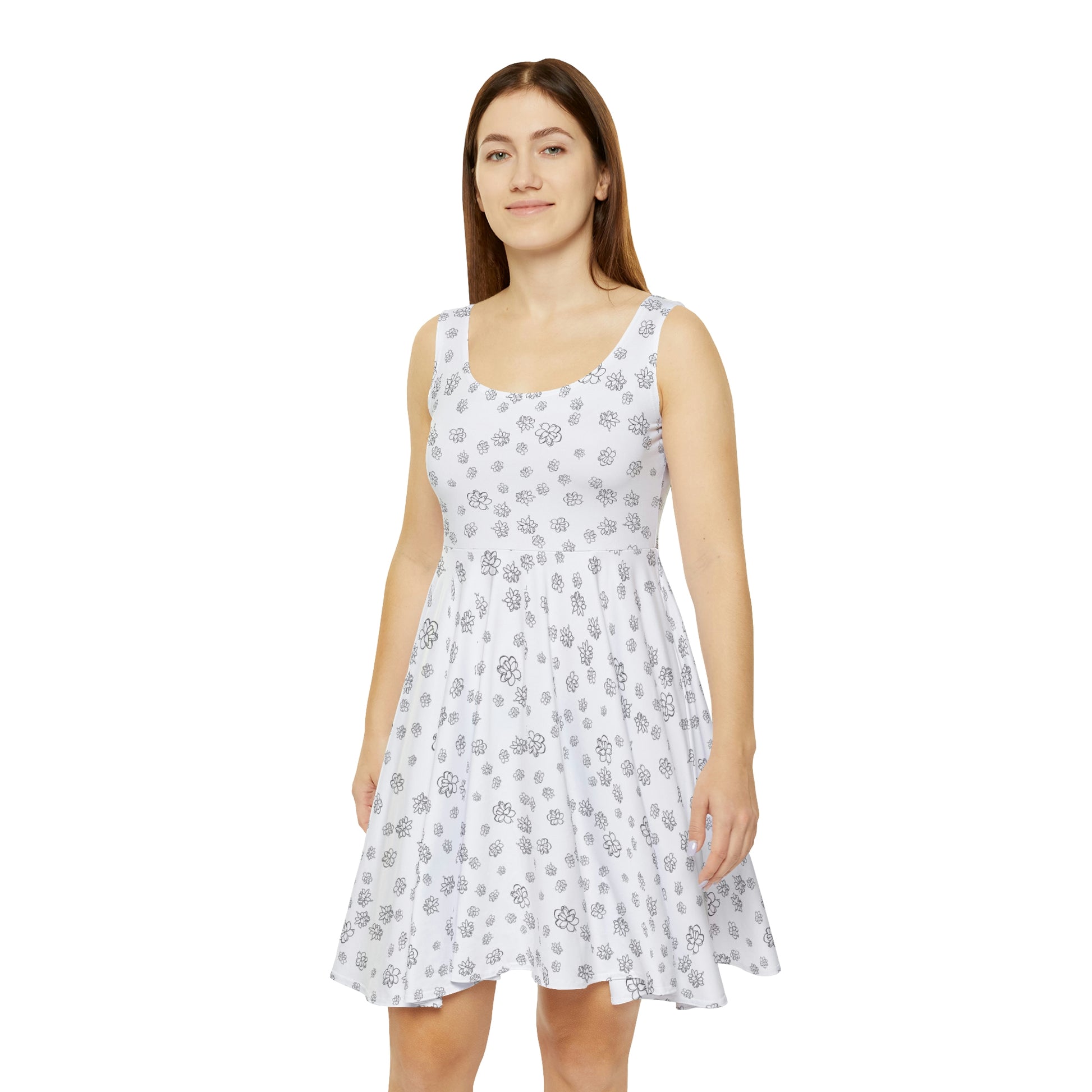 White skater dress with pikake floral design