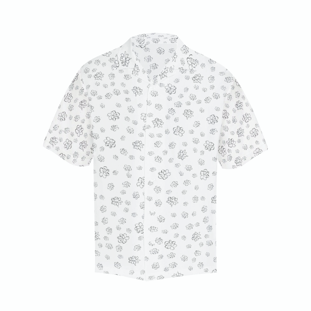 White aloha shirt with pikake floral design