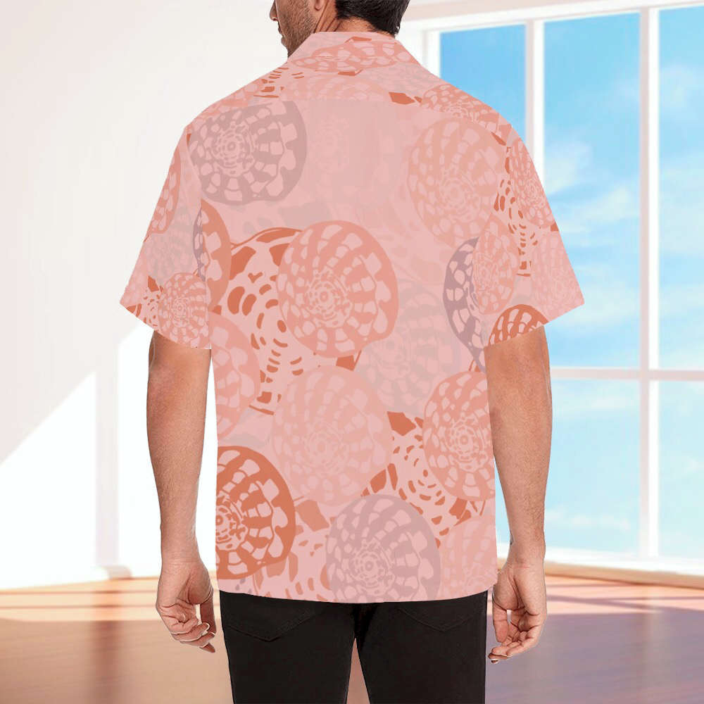 Peachy pink Puka shell men’s aloha shirt