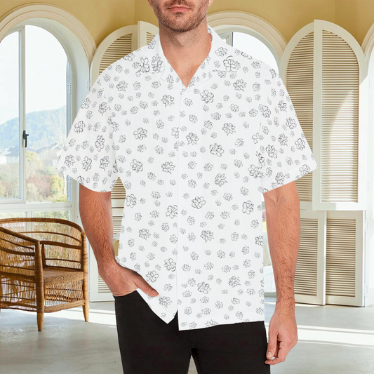 White aloha shirt with pikake floral design