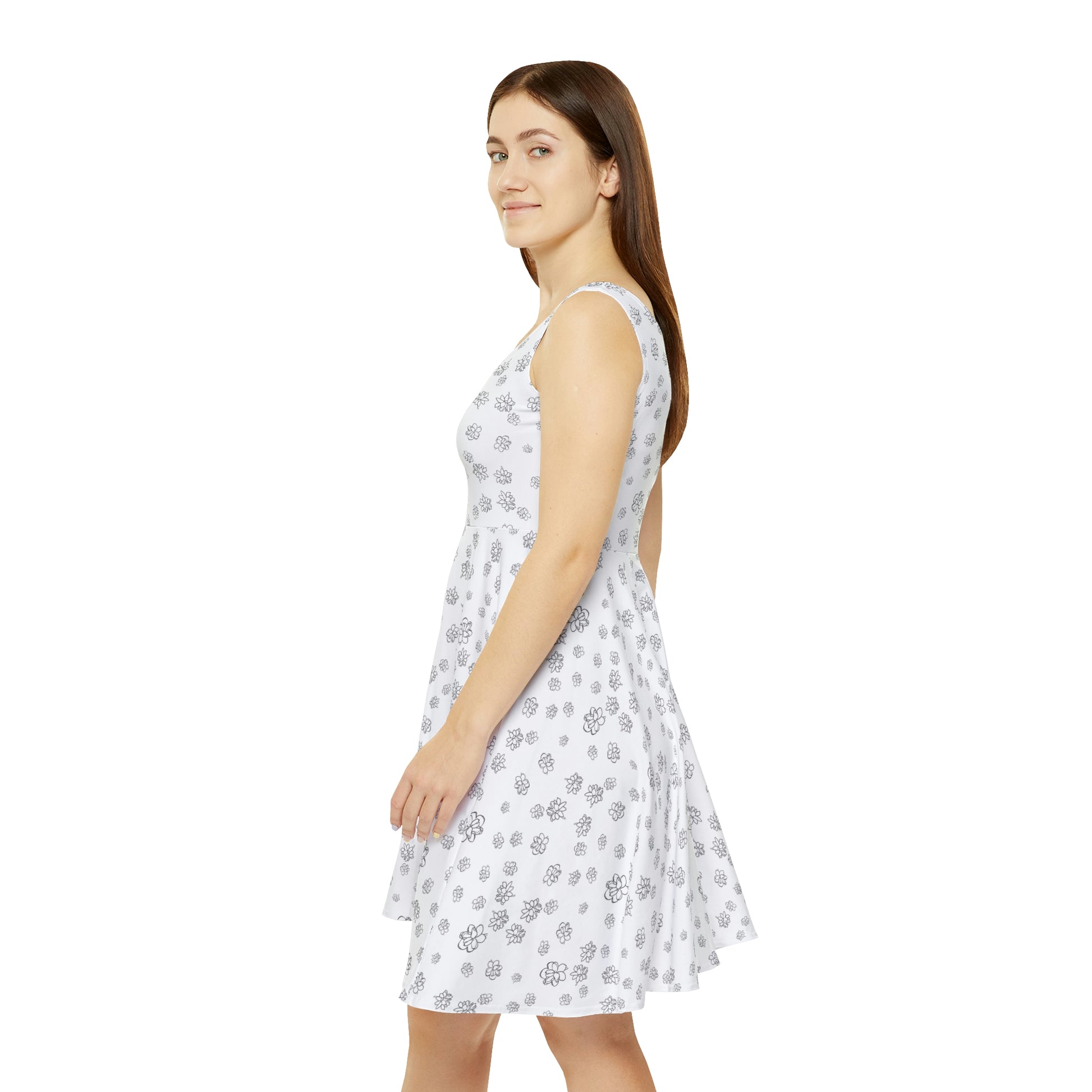 White skater dress with pikake floral design