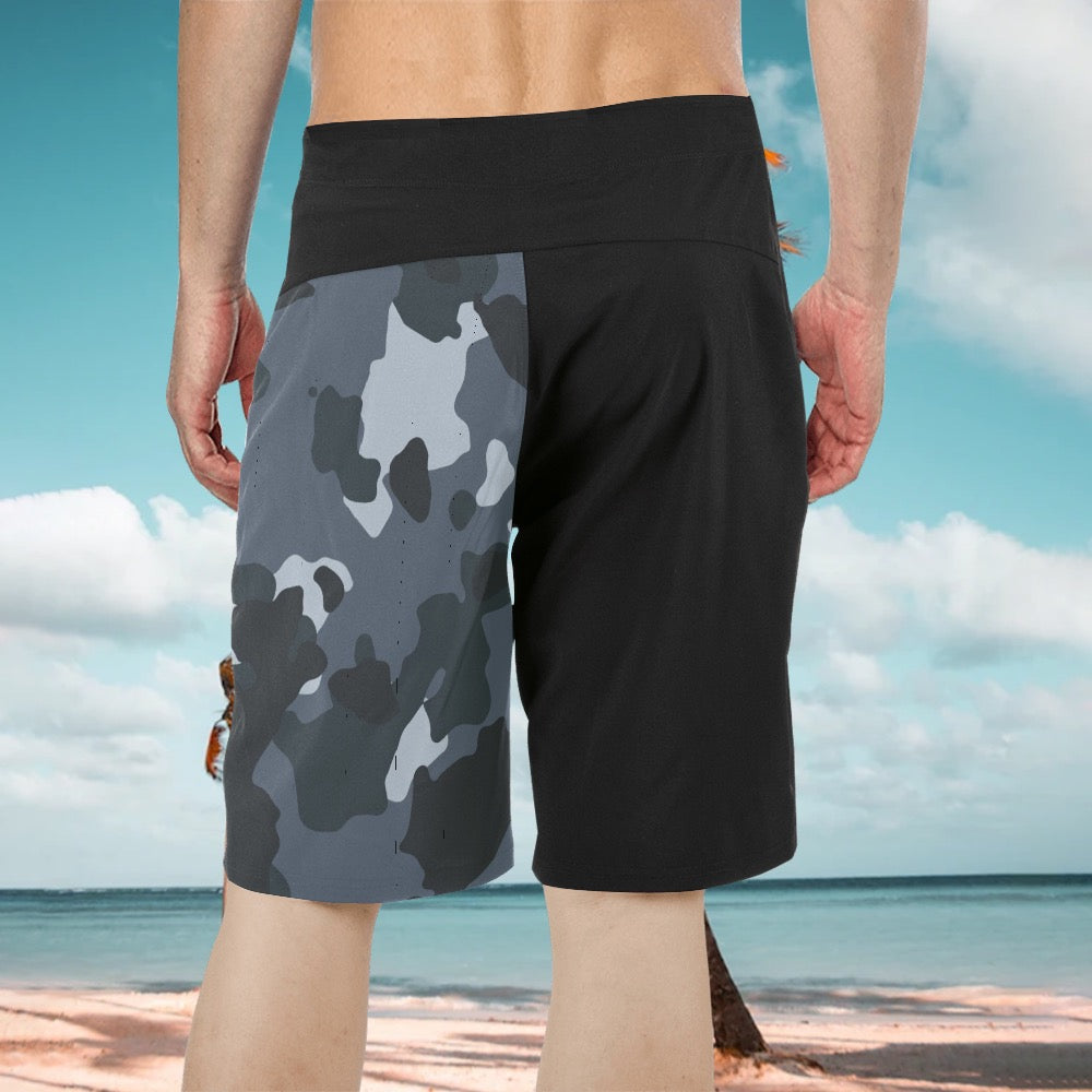 Black and camouflage design surfshorts