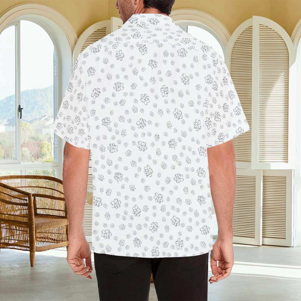 White aloha shirt with pikake floral design