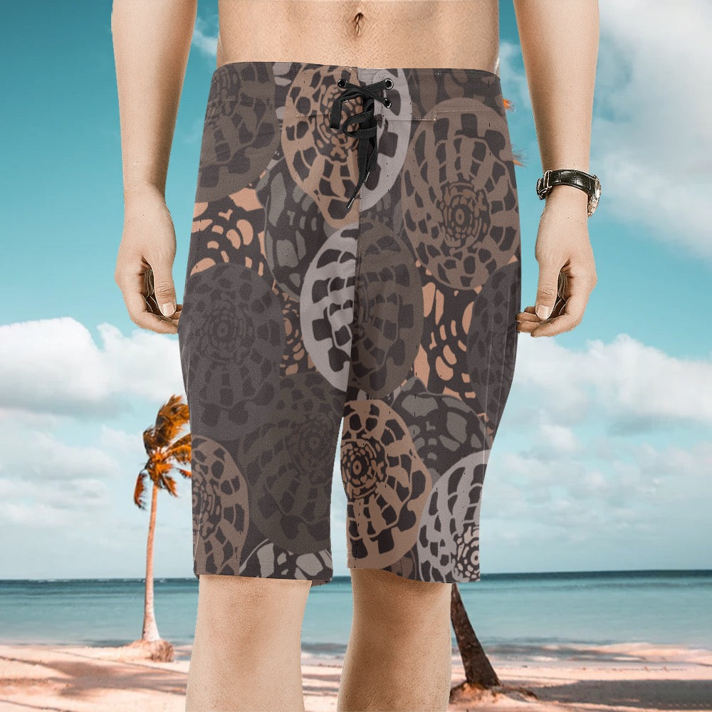 Black Puka shell designed men’s surf shorts