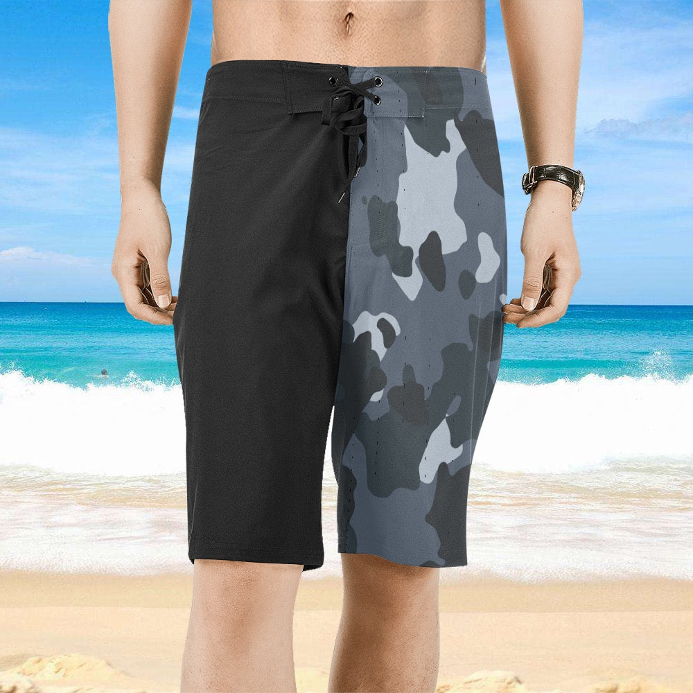 Black and camouflage design surfshorts