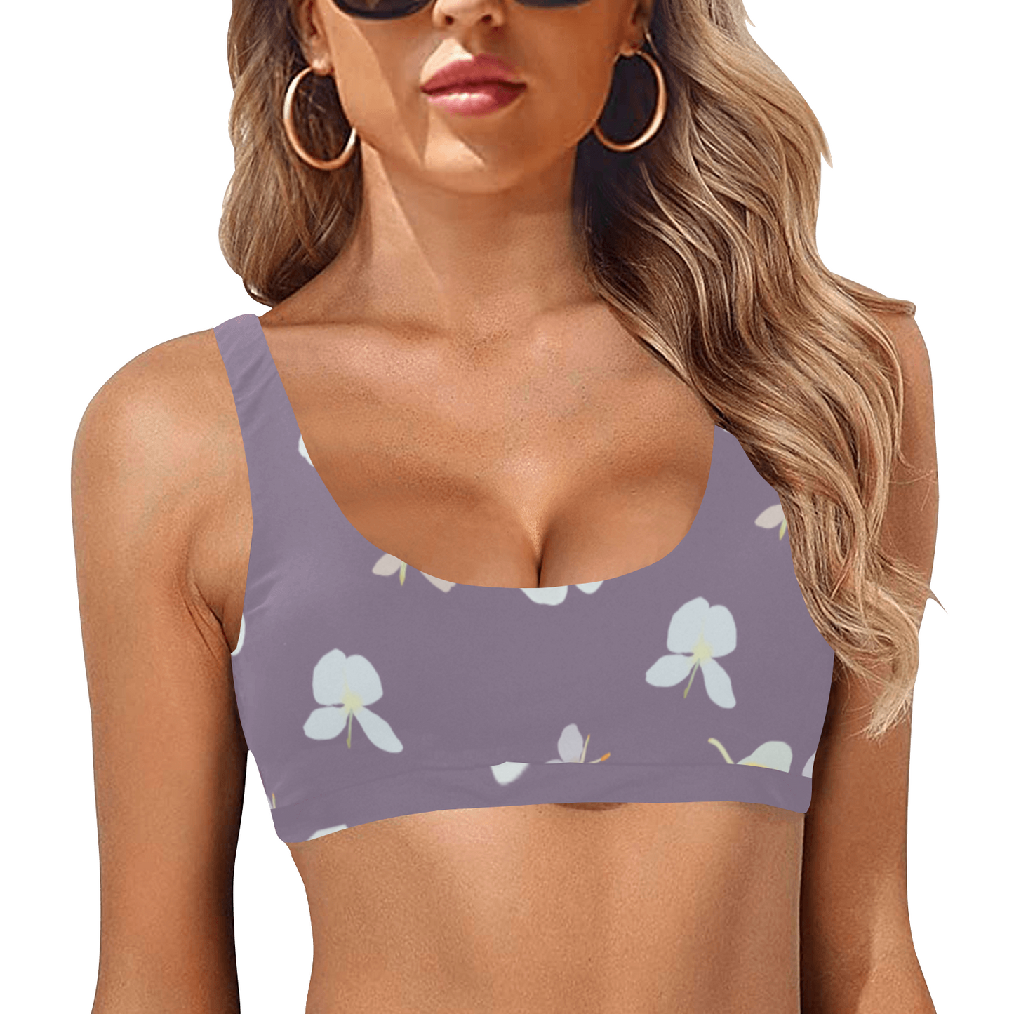 Lavender purple sport bikini top with ginger floral design