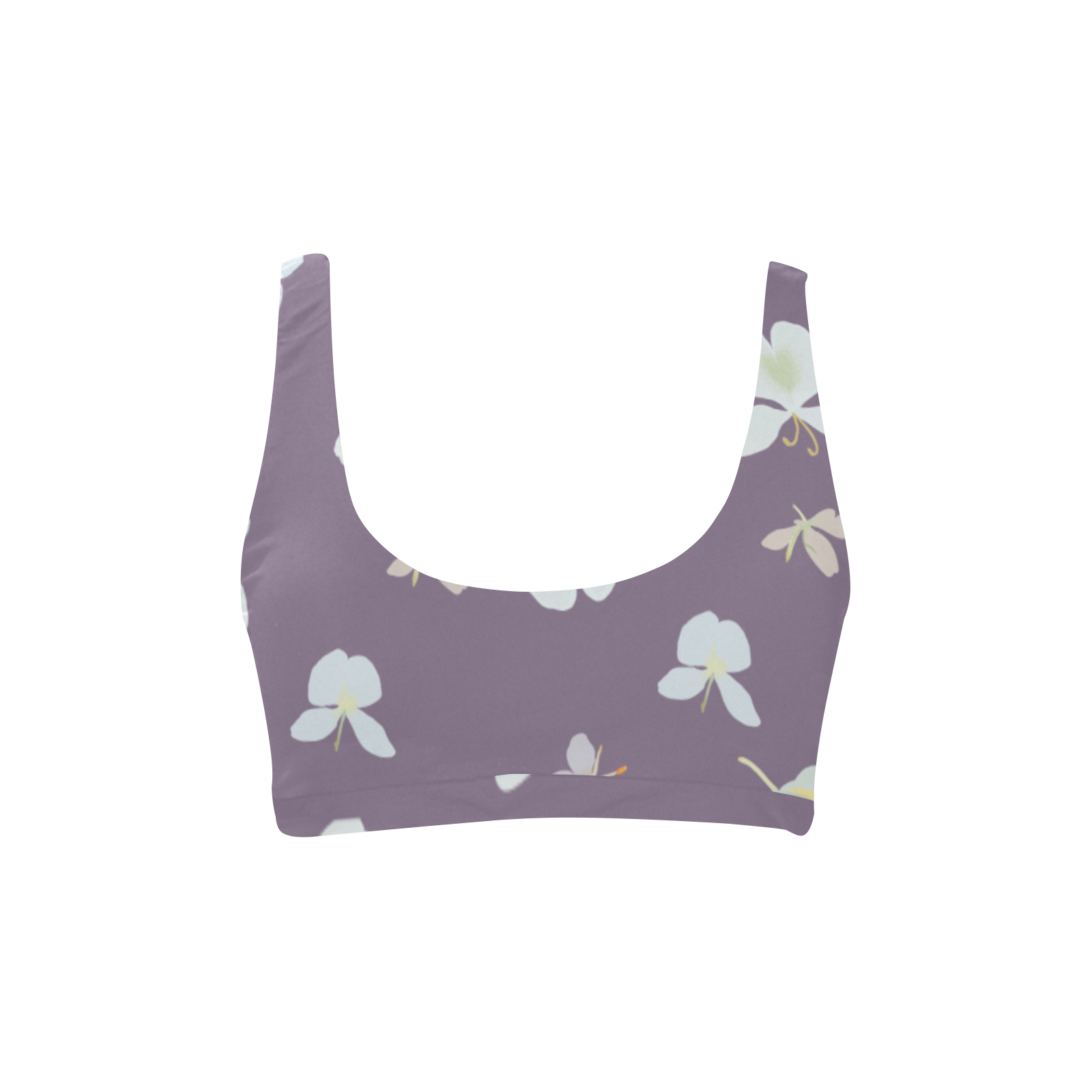 Lavender purple sport bikini top with ginger floral design