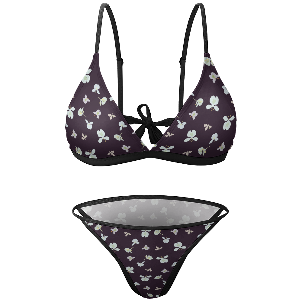 Black petit ginger floral designed bikini